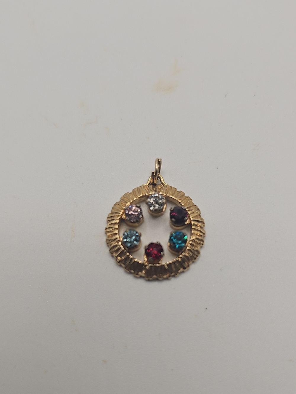 Anson Gold Multi-Gem Circle Pendant Charm Mothers Birthstone.